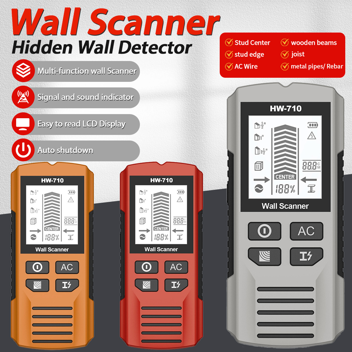 Pipe Detector Wall Scanner - Detector de Parede Multifuncional HW-710: Localizador